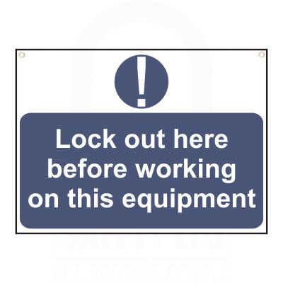 Lockout here before working on this equipment Sign 55 x 75mm Lockout here before working on this equipment Sign 55 x 75mm